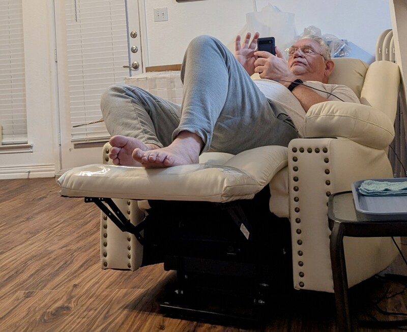 Don enjoys the new chair for Scripture reading time.