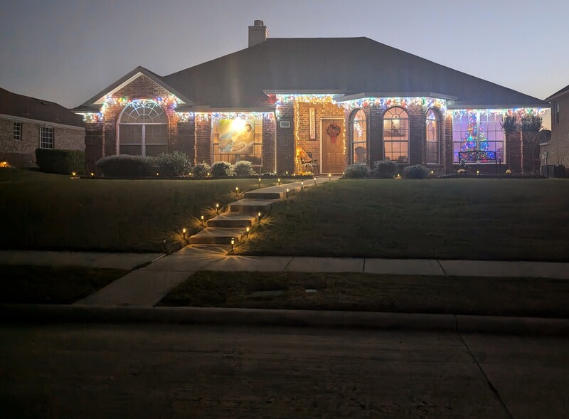 Our house at night.