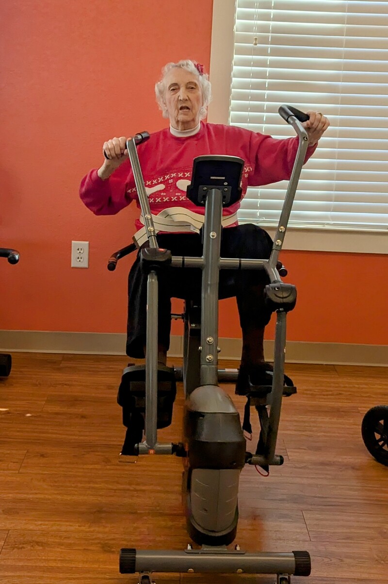 EJean exercises at her Assisted Living home.