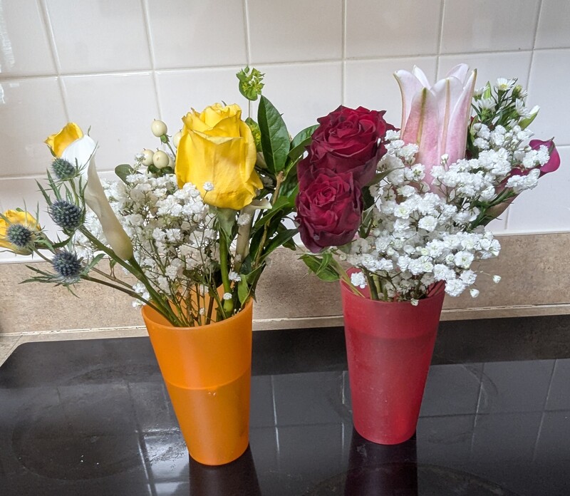 Bouquets for Laura and Lois from Jim and Cindy.