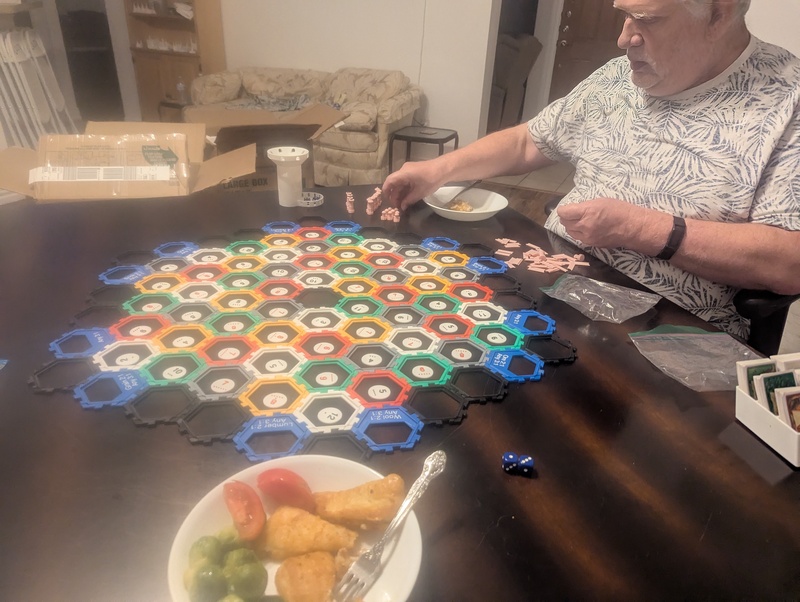 After a nap we fixed dinner and played Catan like old times.  I need to clean the lens on my phone.