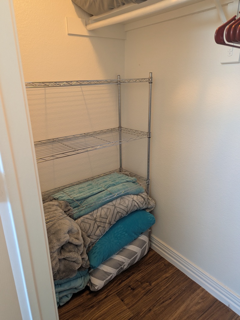 Guest Closet wire frame shelving.