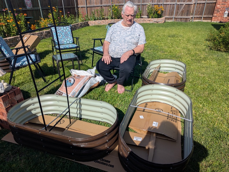 Don is "helping" with the garden cells. (He actually did some work once in a while.)