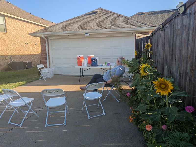 Don enjoying our work before the teachers came.