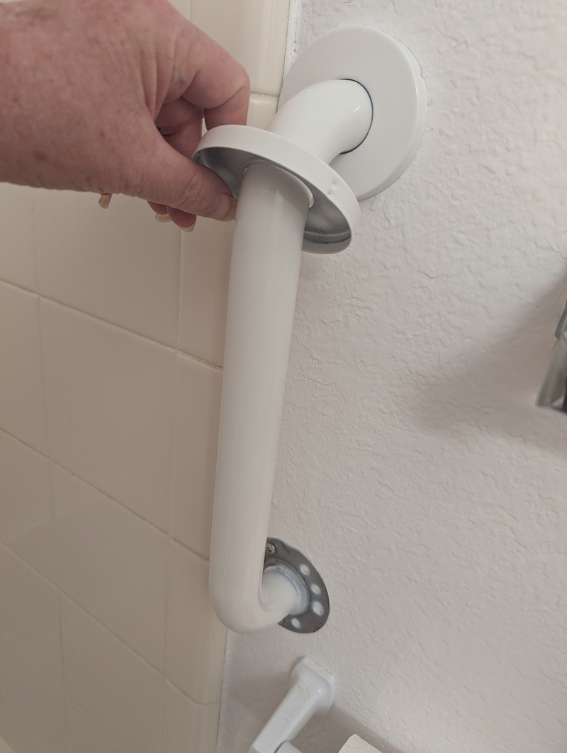 Don put up a new grab bar in the hallway bathroom. Eight screws into studs.