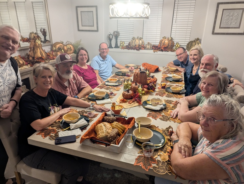 Beautiful table  filled with wonderful friends at the home we went to for Empty Nesters.