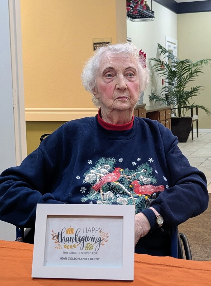 Thanksgiving dinner with Jean Colton, Don's mom.