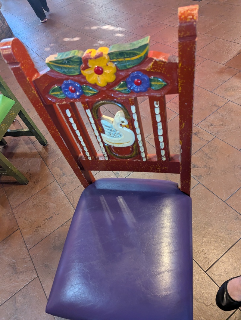 Chair at the Mexican restaurant that kids, Cheryl, and Cindy went to.
