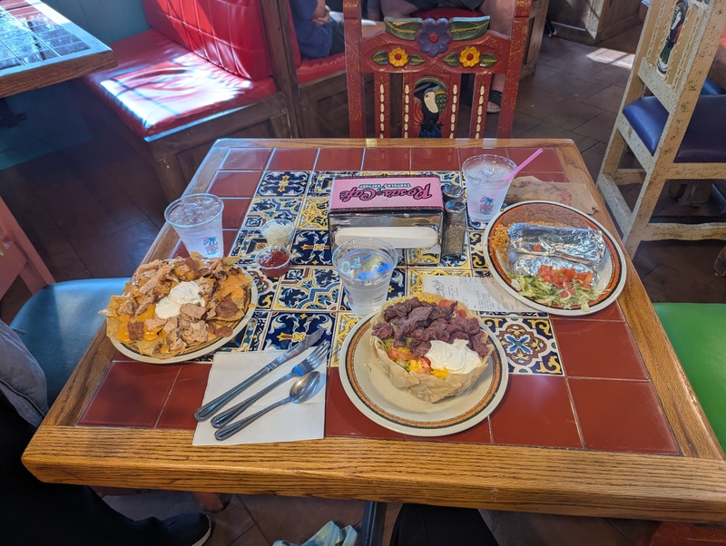 Food at the Mexican restaurant that kids, Cheryl, and Cindy went to.