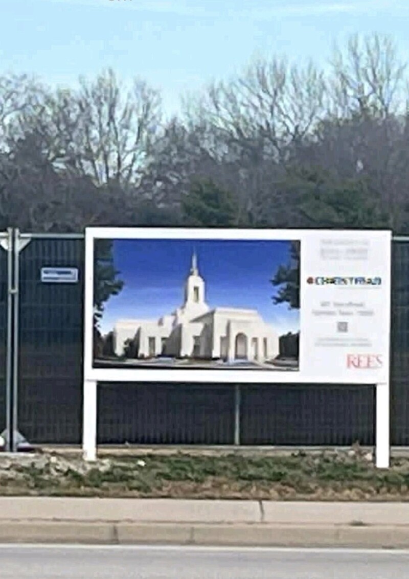 Fairview TX temple construction fencing and signage.  Progress!