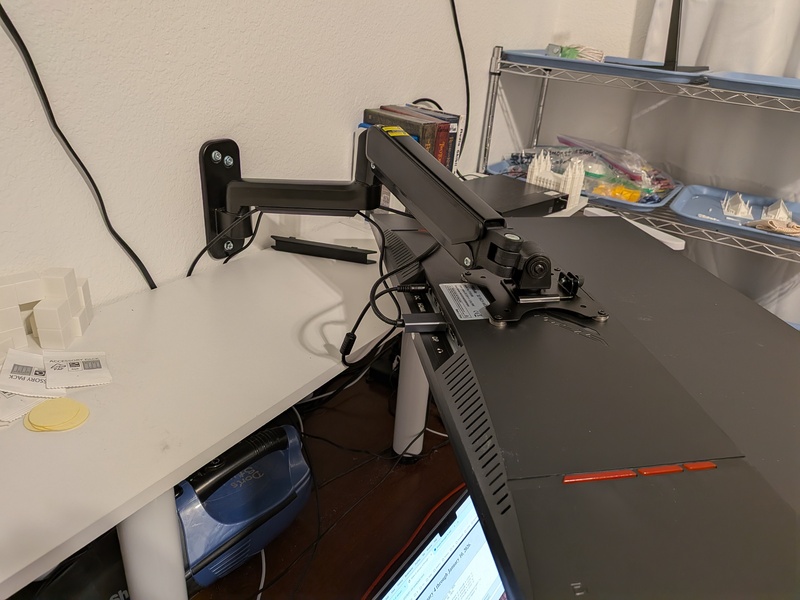 Don's new external monitor support arm with washers.