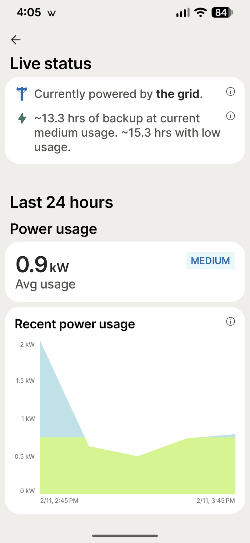 Base Power cell phone app Daily Overview