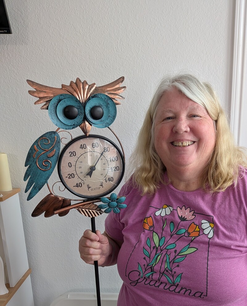 Larissa have me a cute owl for mother's Day. Now I can see the outdoor temperature easier.