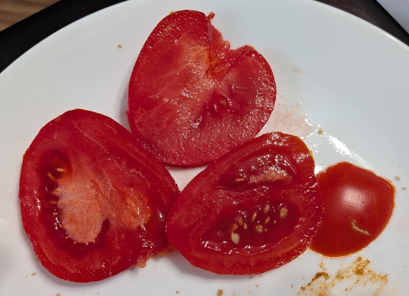 We ate our first big tomato for Mother's Day dinner. It was yummy.