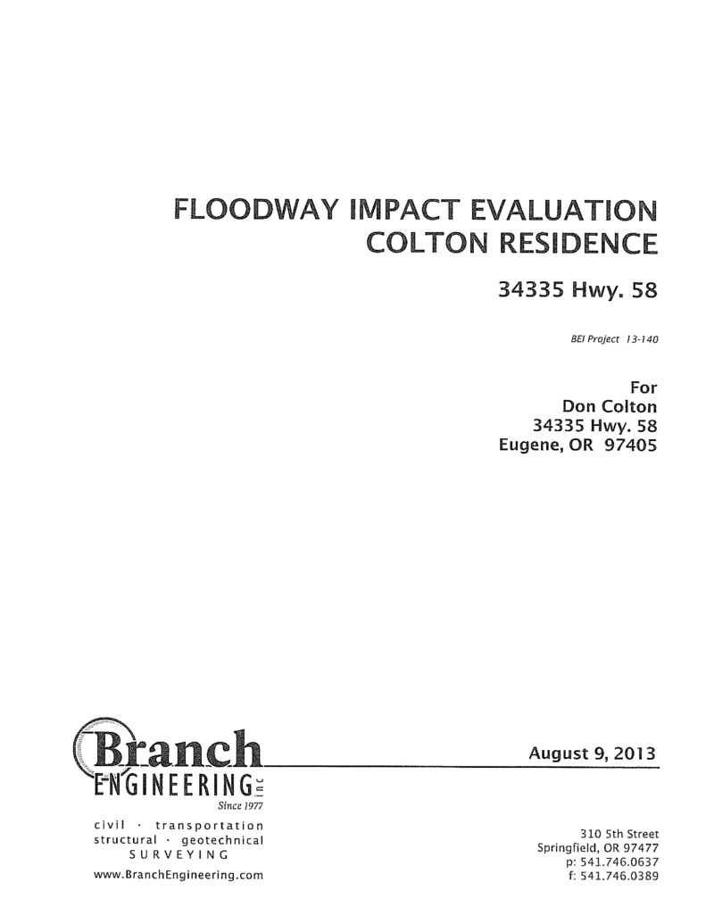 2013-08-09 Floodway Impact Evaluation (40pg), Branch Engineering