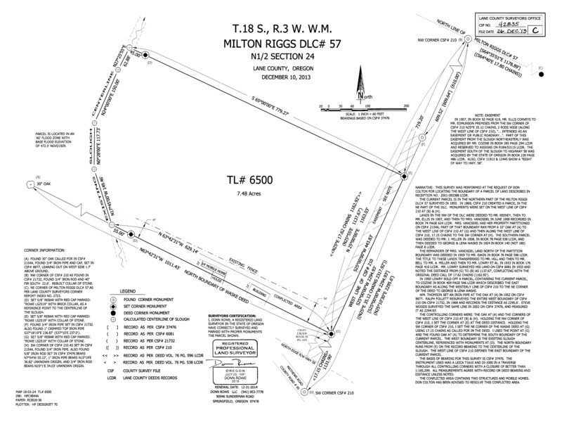 2013-12-26 Corner Survey (1pg), Donn Rowe, 7.48 acres