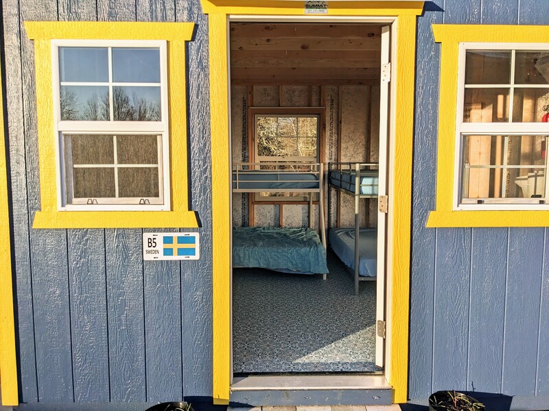 B5 Sweden is 12x12 and has two bunkbeds (twin over full, twin over twin).